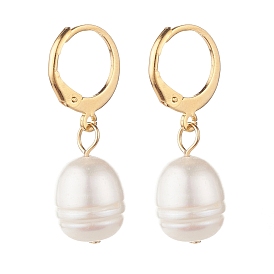 Natural Pearl Dangle Leverback Earrings for Women, Golden