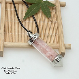 Кулон из цинкового сплава в виде шестиугольной стеклянной бутылки с внутренними вставками из драгоценных камней, ожерелье из черной искусственной кожи., платина