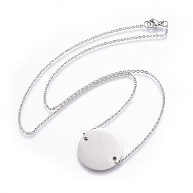 304 Stainless Steel Pendant Necklaces, with Cable Chains, Flat Round