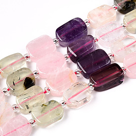 Brins de perles de quartz rose naturel, préhnite, cristal de quartz et améthyste, avec des perles de rocaille, rectangle