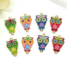 Alloy Enamel Connector Charms, Flower Owl Links, for Bracelet Pendant Accessories, Golden