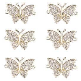 CHGCRAFT 6Pcs Brass Micro Pave Clear Cubic Zirconia Links connectors, Butterfly