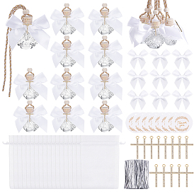 Bouteilles de parfum en verre suspendues de voiture, avec étiquettes cadeaux, alliage avec pendentifs en strass cristal, sacs à cordon en organza, Accessoires décoratifs en satin de polyester, attaches métalliques des plastiques