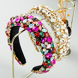 Sparkling Geometric Headband with Thick Sponge and Colorful Rhinestones for Parties and Runway Shows