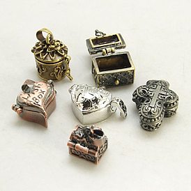 Brass Prayer Box Pendants, Mixed Shapes, 12~26x13~21x10~18mm, Hole: 4x6mm