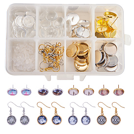 SUNNYCLUE DIY Earring Making, with 304 Stainless Steel Pendant Cabochon Setting, Glass Cabochon, Brass Earring Hook, Brass Ear Studs Setting and Plastic Earring Ear Nuts