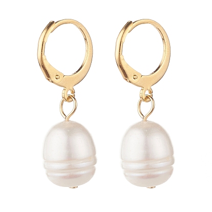 Natural Pearl Dangle Leverback Earrings for Women, Golden
