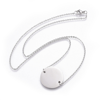 304 Stainless Steel Pendant Necklaces, with Cable Chains, Flat Round