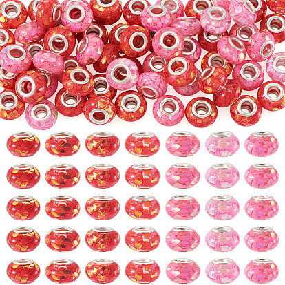 70 шт. 7 цвета прозрачные бусины-рондель из смолы европейского дизайна, с пайетками и латунными сердечниками платинового тона, бусины с большим отверстием