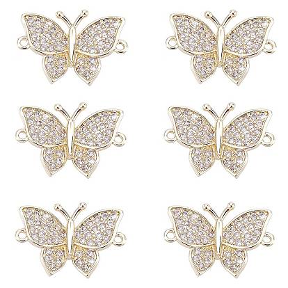 6Pcs Brass Micro Pave Clear Cubic Zirconia Links connectors, Butterfly