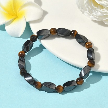 Браслеты драгоценный камень стрейч, с немагнитными бусинами из синтетического гематита и эластичным шнуром, 50 мм