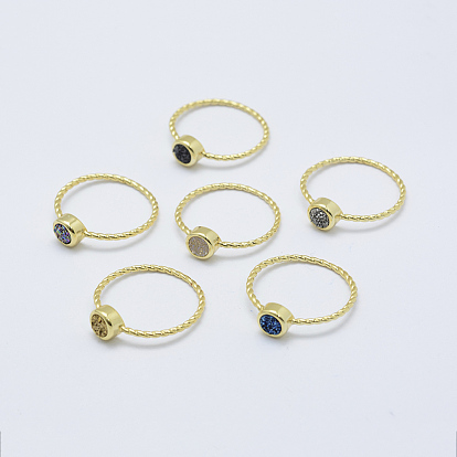 Natural Druzy Agate Finger Rings, with Brass Findings, Size 8