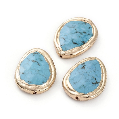 Бусины из природных Говлит, окрашенная и подогревом, с позолоченными краями из латуни, слеза