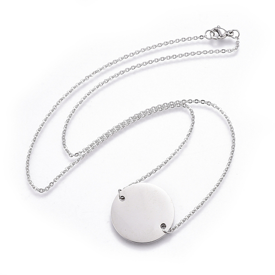 304 Stainless Steel Pendant Necklaces, with Cable Chains, Flat Round