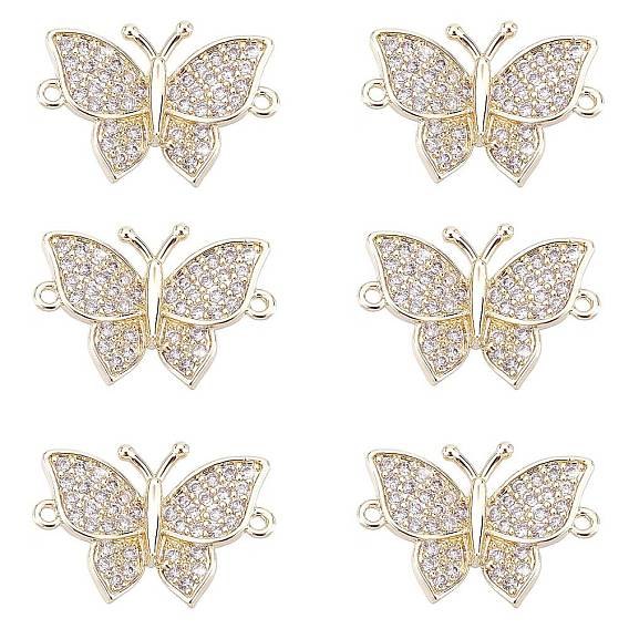 6Pcs Brass Micro Pave Clear Cubic Zirconia Links connectors, Butterfly
