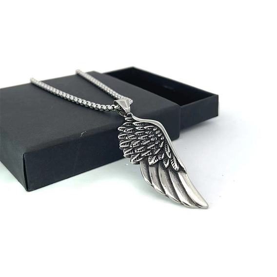 Винтажные ожерелья с подвеской в виде крыльев ангела из нержавеющей стали для мужчин