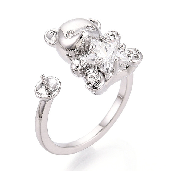 Оправы для колец-манжет из латуни с микропаве из прозрачного кубического циркония, за половину пробурено бисера