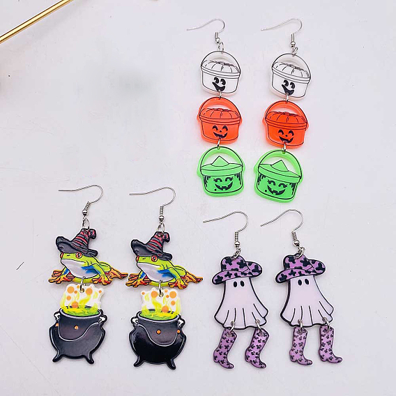 Акриловые серьги-подвески на Хэллоуин, платина