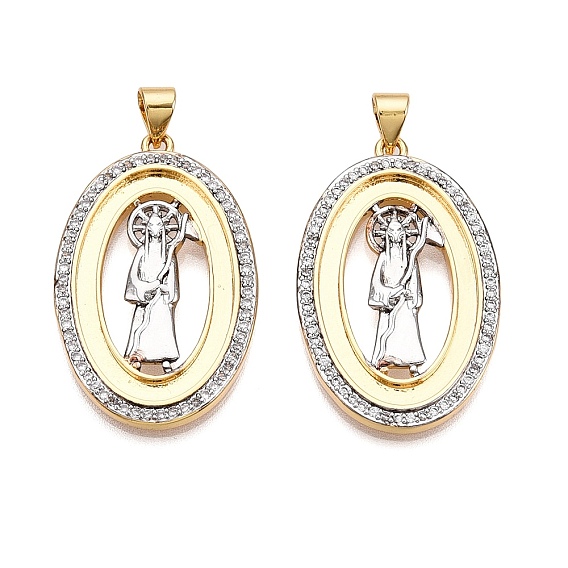 Латунные микро проложить кубического циркония подвески, без кадмия и без свинца, овал с подвесками Санта Муэрте