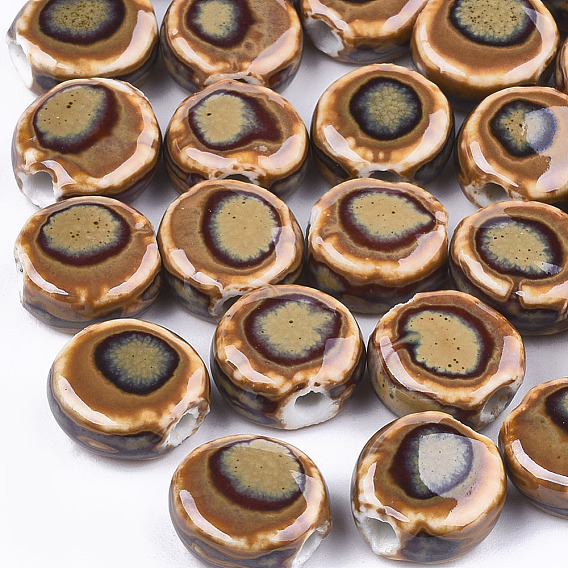 Фарфоровые бусины ручной работы, фантазии античного стекла фарфора, плоско-круглые