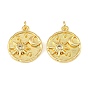 Brass Micro Pave Clear Cubic Zirconia Pendants, Flat Round with Sun & Moon Charms