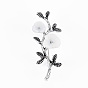 Branch and Flower Natural Shell Brooch Pin, Alloy with Rhinestone Lapel Pin for Backpack Clothing, Lead Free & Cadmium Free, Antique Silver