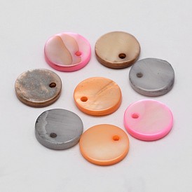 Pendentifs ronds plats en coquillage teint, 11x2mm, Trou: 1mm