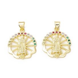 Стойка металлическая латунная микропрофилированная кубическая циркония подвески, реальный 18 k позолоченный, долговечный, плоские круглые с Девой Марией