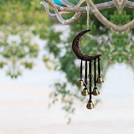 Moon Rattan Wind Chime, Witch Protection Bell for Door Handle Hanging Decoration, Home Outdoor Decoration