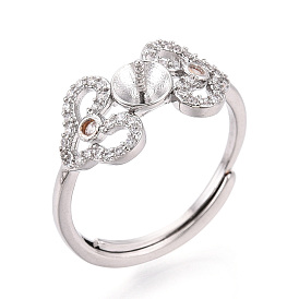 Сердце латунный микропаве прозрачный кубический цирконий регулируемые настройки кольца, за половину пробурено бисера