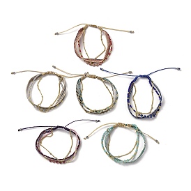 Bracelets de perles de pierres précieuses tressées, avec cordon ciré