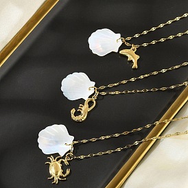 Летние пляжные ожерелья из натуральных ракушек и нержавеющей стали для женщин, реальный 304 k позолоченный