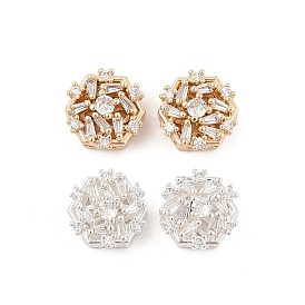 Rack Plating Brass Micro Pave Cubic Zirconia Beads, Long-Lasting Plated, Lead Free & Cadmium Free, Hexagon