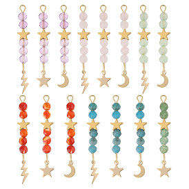 15 шт. 5 цвета натуральный сердолик, зеленый авантюрин, розовый кварц, аметист и апатит ограненные круглые бусины-подвески, подвески из нержавеющей стали в виде луны, звезды и молнии