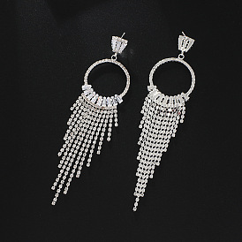 Sparkling Zirconia Earrings with Full Diamond Chain and Tassel Drops for Women
