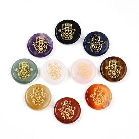 Кабошоны из камня, плоский круглый с золотой металлической оплеткой в виде руки хамсы