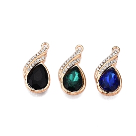 Alloy Glass Pendants, with Rhinestone, Cadmium Free & Lead Free, Teardrop Charms