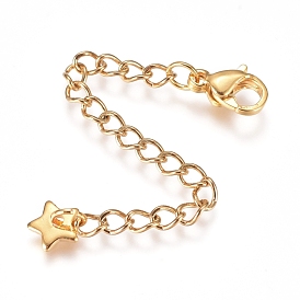 304 Stainless Steel Chain Extender, with Lobster Claw Clasps and Charms, Star