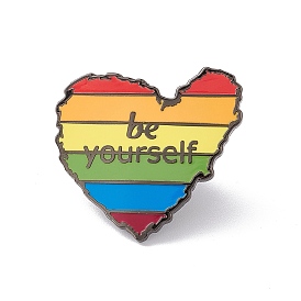 Rainbow Color Pride Flag Heart with Word Be Yourself Enamel Pin, Gunmetal Alloy Brooch for Backpack Clothes