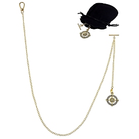 Pendentifs en alliage de style tibétain avec boussole, avec des chaînes torsadées en laiton, des fermoirs mousquetons en alliage, des pochettes en velours et un chiffon à polir l'argent., or