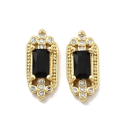 Прямоугольные латунные кабошоны с прозрачными кубическими цирконами, со стеклом, ногтей декоративные аксессуары, долговечный, без никеля , реальный 18 k позолоченный