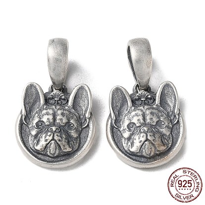 Thai Sterling Silver Pendants, French Bulldog Charms, with S925 Stamp