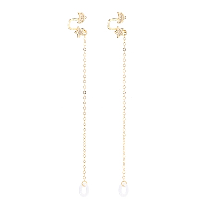 Creative Moon & Star Cubic Zirconia Earring Strap, Brass Cuff Earring with Long Tassel, Bluetooth Headset Anti-lost Earrings