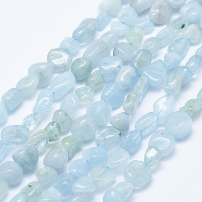 Natural Aquamarine Beads Strands, Tumbled Stone, Nuggets