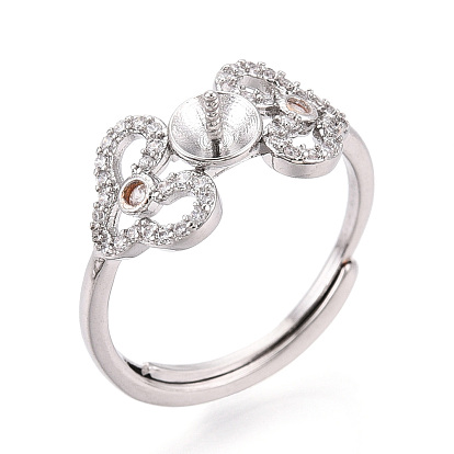 Сердце латунный микропаве прозрачный кубический цирконий регулируемые настройки кольца, за половину пробурено бисера