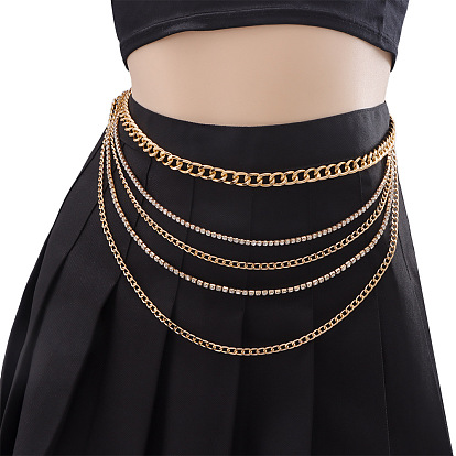 Многослойная цепочка из сплава с кристаллами и стразами для женщин на талию и живот