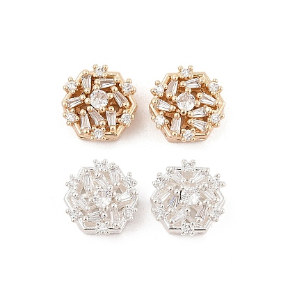 Стойки обшивки латунь микро проложить кубического циркония бусы, долговечный, без свинца и без кадмия, шестиугольник