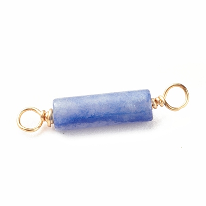 Natural Gemstone Connector Charms, with Light Gold Eco-Friendly Copper Wire Wrapped, Column