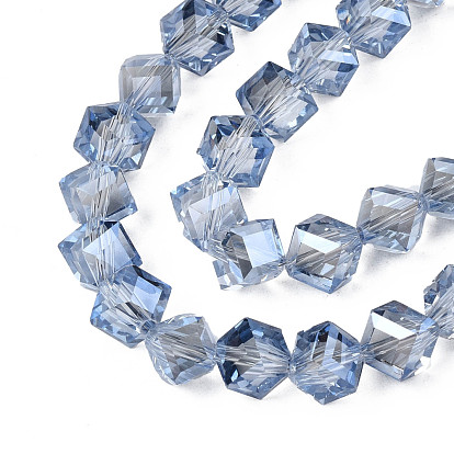 Electroplate Transparent Glass Beads Strands, , Faceted, Diagonal Cube Beads
