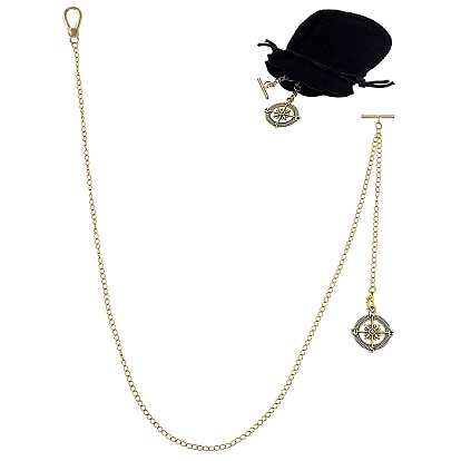 Pendentifs en alliage de style tibétain avec boussole, avec des chaînes torsadées en laiton, des fermoirs mousquetons en alliage, des pochettes en velours et un chiffon à polir l'argent., or